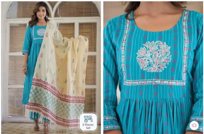 Blue Chikankari Kurta with Trouser and Dupatta