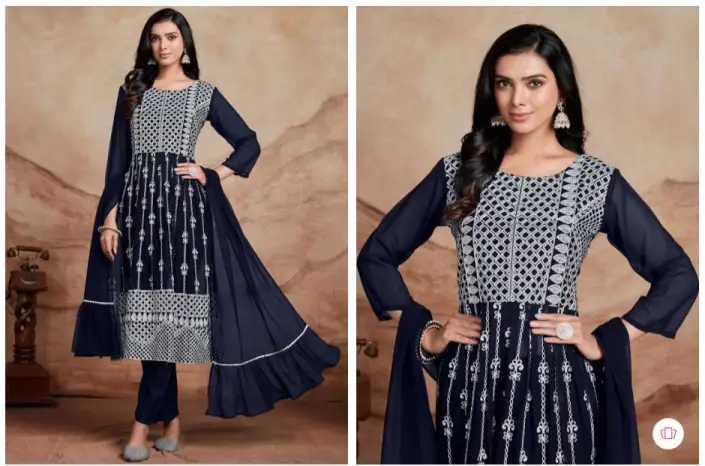 Blue Chikankari Kurta for Women with Trouser and Dupatta