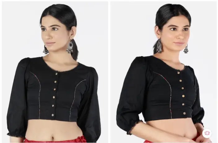 Elbow Length Cotton Puff Sleeve Blouse