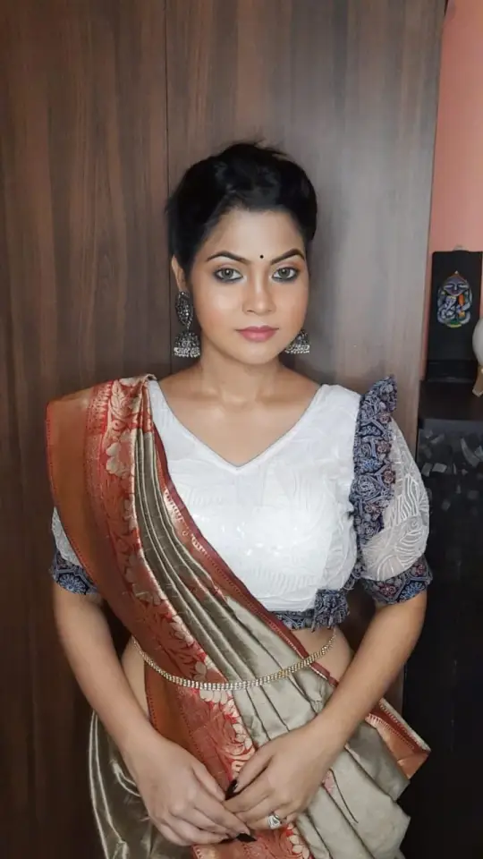 Half Puff Sleeve Blouse Design