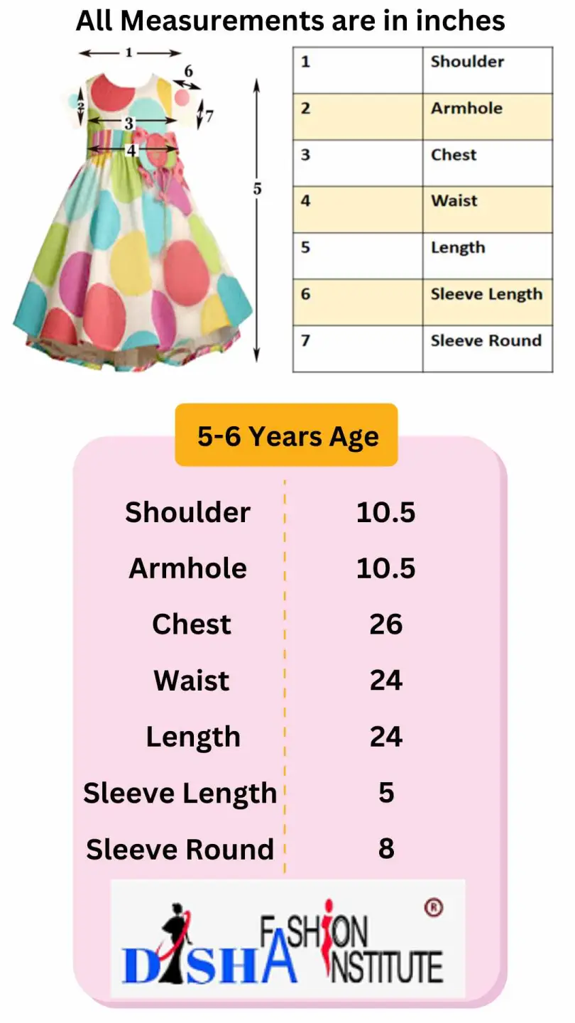Baby Frock Measurement Chart 5 to 6 years age group